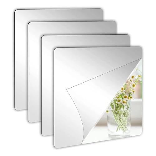 SGERUFZ Lot de 4 miroirs muraux pleine longueur en acrylique Auto-adhésifs Incassables À coller au mur Grand miroir complet Maison entraînement 15 * 15cm