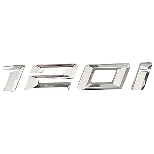 Emblema 120i, Insignia 120i, Adhesivo 120i, Pegatina 120i, Adhesivo para Maletero, Emblema para Maletero Coche, Compatible con BMW. Plástico, 120 x 20 mm, Plateado