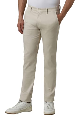Image of Peter England Men's Straight Fit Mid Rise Chino Casual Trouser with Premium Dobby