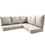 ACTREST Luxury 24x24x6 Outdoor Cushions for 5-Seat Sectional Sofa Set of 5 - Water-Repellent 11-Piece Patio Cushion Set for Outside Rattan Wicker Loveseat Chair L-Shape Couch - Beige/Classic