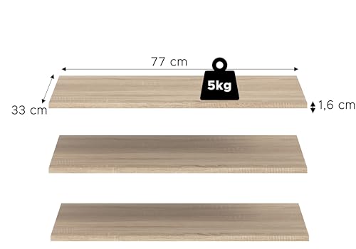 xonox.home – Einlegebodenset 77x2x33 cm in Sonoma Eiche Nachbildung – 3-teiliges Set aus Regalböden zur individuellen Schrankeinteilung – Zusätzliche Ablageflächen in natürlicher Holzoptik
