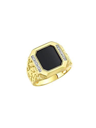Rylos Men's Rings With Diamonds and Black Onyx, Tiger Eye, Blue, Green, or Red Quartz Set in Designer Nugget Style - Unique Yellow Gold Plated Silver Rings for Men, Sizes 8-133