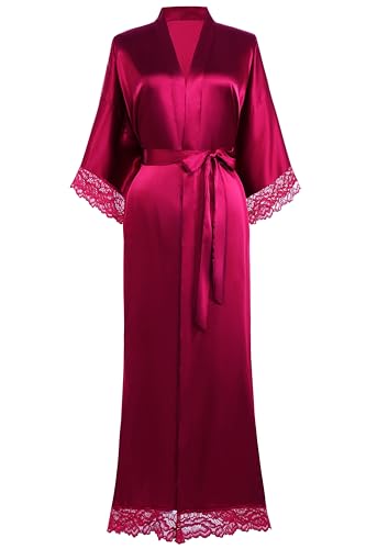 BABEYOND - Albornoz de satén para dama de honor y boda, con ribete de encaje - - Talla única