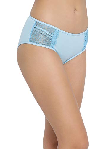 Image of Clovia Women's Mid Waist Hipster Panty with Lace Inserts in Light Blue - Lace & Cotton