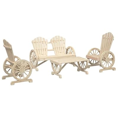 TUERYAFEK Solid Fir Wood 4 Piece Patio Lounge Set with Adirondack Style Chairs and Coffee Table