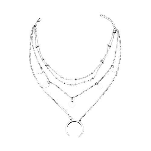 Preisvergleich Produktbild WikiMiu Mehrreihige Kette Damen, Halskette Choker mit Mond Anhänger, Personalisierter Modeschmuck für Frauen