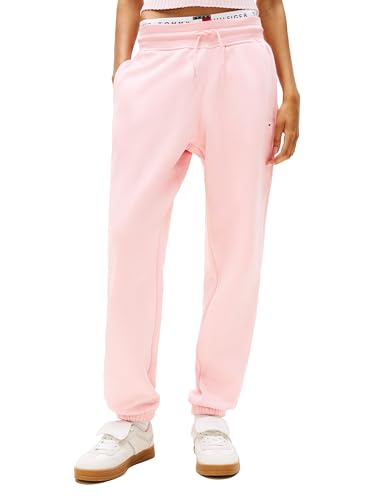 Tommy Jeans Calça de moletom feminina folgada com logotipo escrito e laços com cordão, Balé, rosa, P