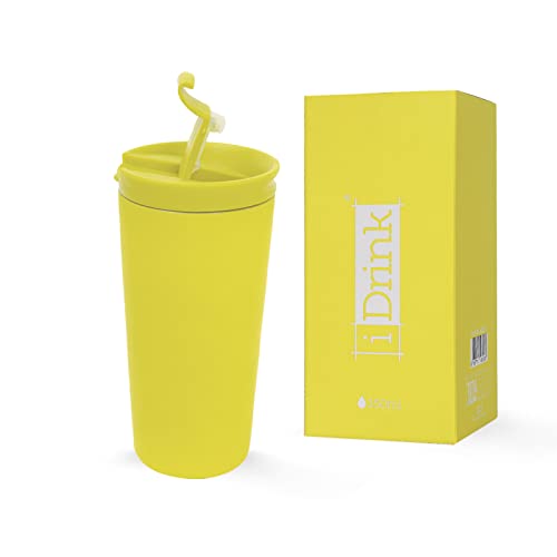 I-Drink - Taza térmica de acero de doble pared 350 ml decorada (Amarilla)