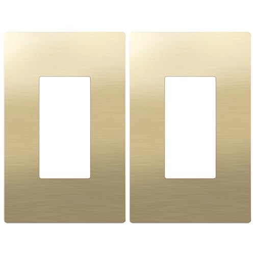 Image of LIDER Screwless Metal-Surface Wall Plate, Decorator Switch Cover, Temperature and Impact Resistant, Modern Upgrade, Mid-Size 1-Gang 4.88 inch x 3.11 inch, UL Listed, Stainless Steel, Brushed Brass, 2-Pack