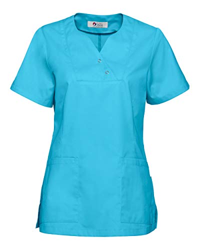 CLINIC DRESS Schlupfkasack Damen-Kasack mit extra Mehrweite im Hüftbereich Curvy Schnitt 2 Seitentaschen Seitenschlitze 95 Grad Wäsche türkis, 44 – Bild 3