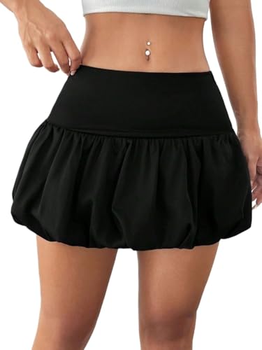 Womens Summer Casual Plain Mid Waist Solid Color Ruffle Hem Zipper Mini Skirt