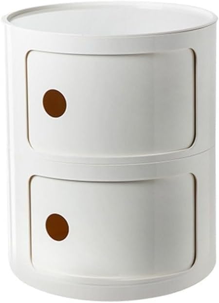 Table De Chevet Ronde Moderne avec Portes Coulissantes - Meuble De Rangement Multifonctionnel À Plusieurs Niveaux en Plastique, comme Table De Nuit, Buffet...