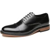 QAXZESA Men's PU Derby Dress Shoes - Formal Oxford Lace-ups for Wedding, Office, Prom, Comfortable Round Toe Work Shoes,Black,40
