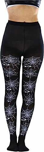Image of ToBeInStyle Women's Spiderweb & Crawling Spider Print Hosiery Tights & Thigh High Stockings
