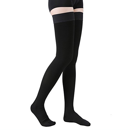Tofly® Thigh High Compression Stockings For Women & Men, Closed Toe, Opaque, Firm Support 15-20Mmhg Graduated Compression With Silicone Band - Varicose Veins, Swelling, Edema, Dvt, Black Xl #TOP4