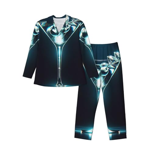 Cyberpunk Style Of A Martini Mens Pajamas Set Button Down Sleepwear Set Long Sleeve Loungewear With Pockets3
