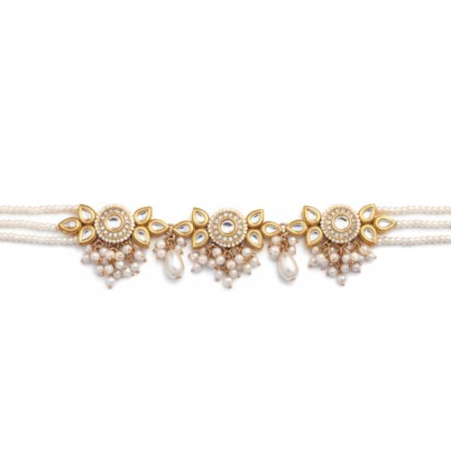 Image of SANJOYA by EVERSTYLISH Kundan Necklace for Women | Gold-Tone Floral Design with Pearls | Ethnic Jewelry for Weddings, Festivals & Special Occasions