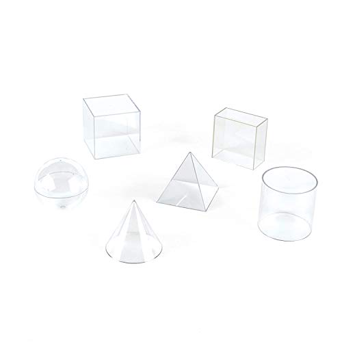 hand2mind Plastic Fillable 3D Shapes, Clear Geometric Solids for Measuring Volume (Set of 6)
