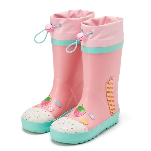 ENEN Botas de Agua Altas para Niña Niños, Botas de Lluvia Nina Ninos Talla 24-35 Calzado Caucho Goma Impermeable con Suela Antideslizante para Escuela y Aire Libre (LK22 Rosa,27)