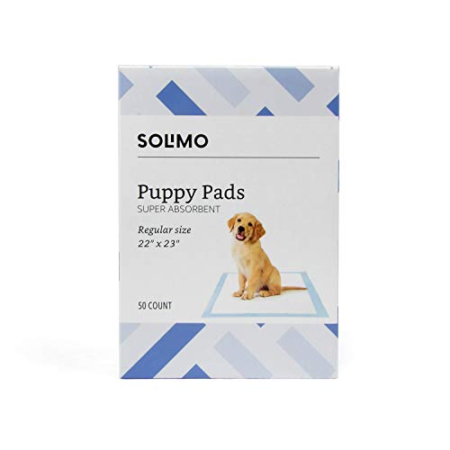 Amazon Brand - Solimo Super Absorbent Puppy Pads, Unscented, Regular, 50 Count