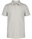 Izod Boys' Performance Golf Grid Short Sleeve Stretch Collared Polo Shirt, Grey Tonal Stripe, 10-12