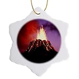 3dRose Sandy Mertens Hawaii Volcano Eruption at Night Snowflake Porcelain Ornament, 3-Inch