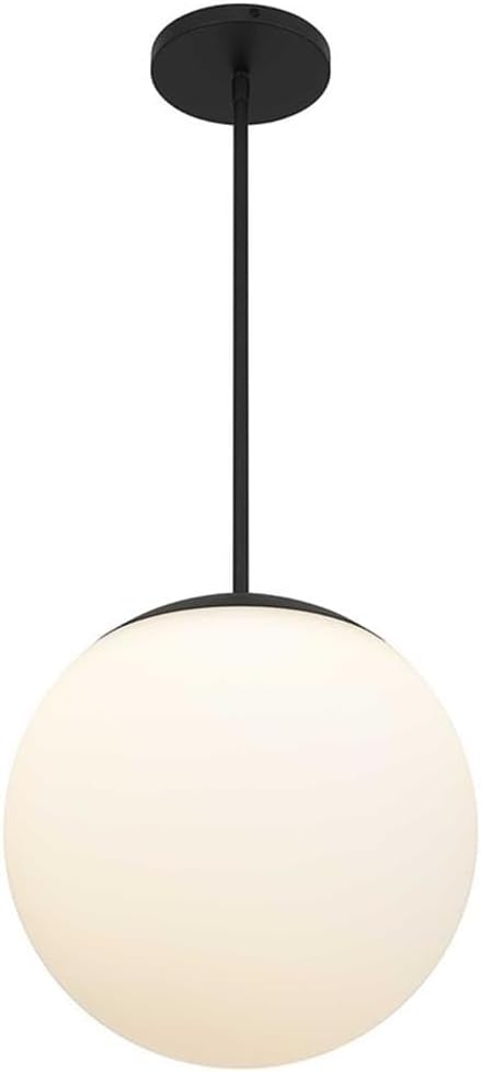 BOWERY HILL Modern Outdoor LED Pendant Light, 14-Inch Aluminum Fixture, Black Finish, Etched Glass Shade, Dimmable Energy-Efficient Design, Wet-Rated Patio or Indoor/Outdoor Hanging Light