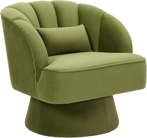 OPULENTHOME Sillón Giratorio Moderno, sillón Acolchado de Terciopelo de 360 Grados con Respaldo a Rayas y Acolchado de Felpa, cómodo sillón Redondo para salón, Dormitorio, rincón de Lectura (Verde)