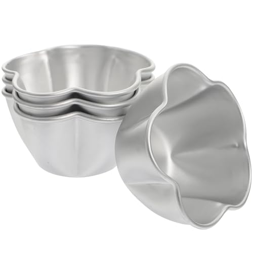 ULTECHNOVO 4 Moldes para Tartas Pequeñas de Aleación de Aluminio, Antiadherentes, Forma de Flor, Mini Moldes para Hornear Pasteles, Pudín y Cupcakes, Ideales para Repostería en Casa y