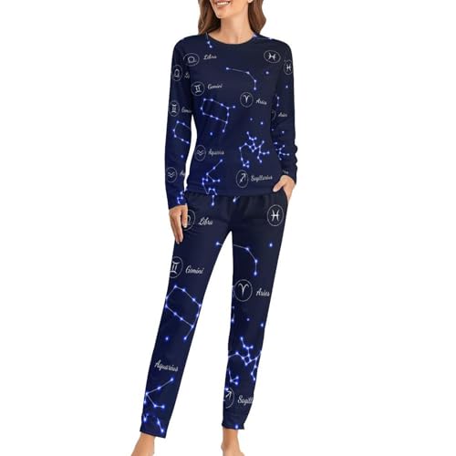 Pyjama femme douze constellations avec t-shirt manches longues et pantalon