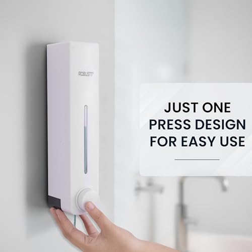 Image of Robustt Stylish Wall Mounted Liquid Soap Dispenser 360ML (White, Pack of 10) - with Adhesive Hooks | Easy Installation for Bathroom & Kitchen - Durable ABS Material, Sleek Design