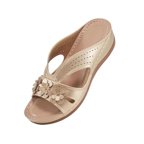 Women's Slippers Comfortable Wedge Sandals with Arch Support Summer Casual Fish Mouth Open Toe Slip-on Slipper Flower Hollow Platform Slides