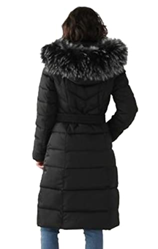 Women's Belted Faux Fur Trim Hooded Maxi Puffer2