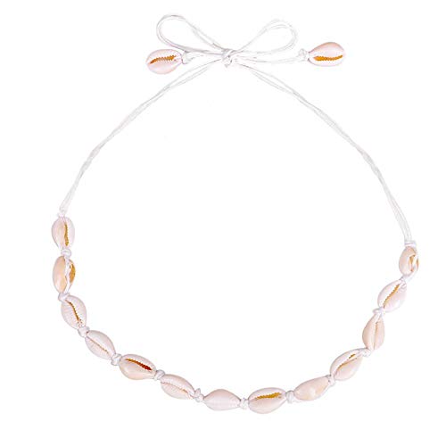 Mouchao - Collar de Estilo Hawaiano, Hecho a Mano, diseño de Concha Corta, Color Blanco Puro