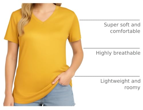 Image of V Neck T Shirts for Women, Athletic Short Sleeve Workout Top, UV Sun Protection, Quick Dry Moisture Wicking Shirts for Women