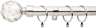 A.Unique Home Gem Crystal Ball Metal Extendable Curtain Pole with Rings and Fittings, In a Variety of Colours and Sizes (25/28mm) (Brushed Steel, 120cm - 220cm, 47" to 87" Approx)
