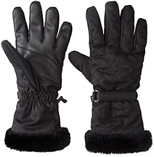 Mountain Warehouse Quilted Womens Ski Gloves - Water-Resistant Fabric, Faux-Fur - Ideal For Winter Sports, Skiing, Snowboarding