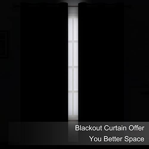 Image of LEMOMO Blackout Curtains 66 x 95 inch /Black Curtains Set of 2 Panels /Thermal Insulated Room Darkening Bedroom Curtains