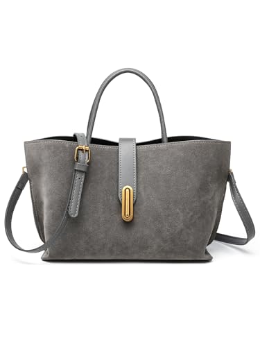 Chic PU Crossbody tote bags for women - Lock Clasp shoulder handbag for Work and Daily Use, Versatile Handbags for Women (Suede - Gray)
