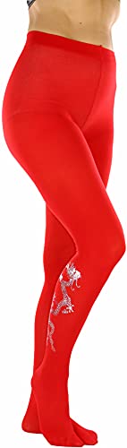 Image of ToBeInStyle Women's Opaque Pantyhose Tights w /Silver Metallic Dragon Print