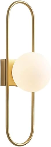 OLSKFUH Wall Lamp, Brushed Brass Gold Wall Sconces Lighting 1-Light Bathroom Vanity Light With Glass Globe Shade Oval Design Modern Wall Light Fixtures For Bedroom Living Room H,