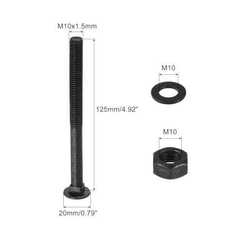 Image of uxcell M10 x 125mm Carriage Bolt Kit, 25 Set Round Head Square Neck Screws, Carriage Bolts Screws Set Includes Washers and Nuts - Carbon Steel Black Oxide for Fastening Accessories