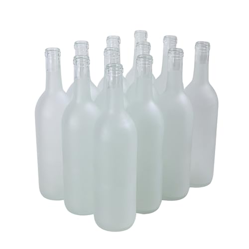 FastRack - 750 ml Frosted Wine Bottles (Pack of 12), W5 750 ml Bordeaux Glass Liquor Bottles, Frosted/Flint Stretch Empty Wine Bottle for Drinks - NO CAPS INCLUDED