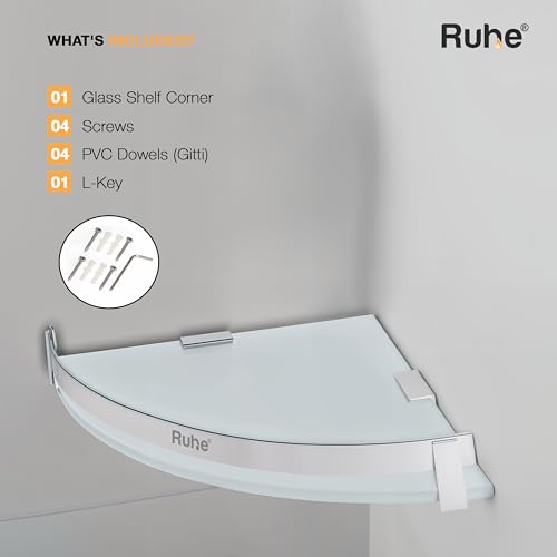 Image of Ruhe Premium Vetra Bathroom Glass Shelf Corner | Multipurpose Wall Mounted Shelves Rack for Kitchen /Living Room - Bathroom Accessories 12 x 12 inches (Chrome Finish)