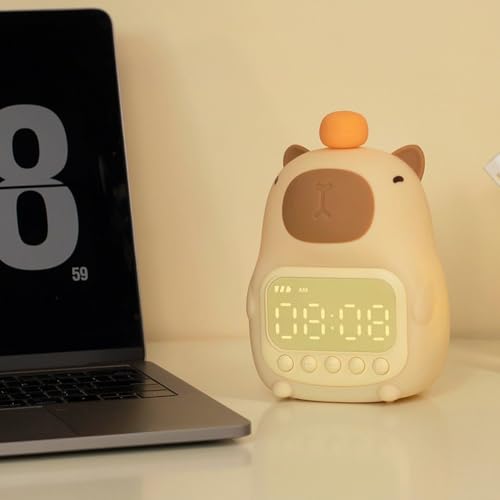 Veilleuse capybara LED tactile avec réveil numérique rechargeable USB