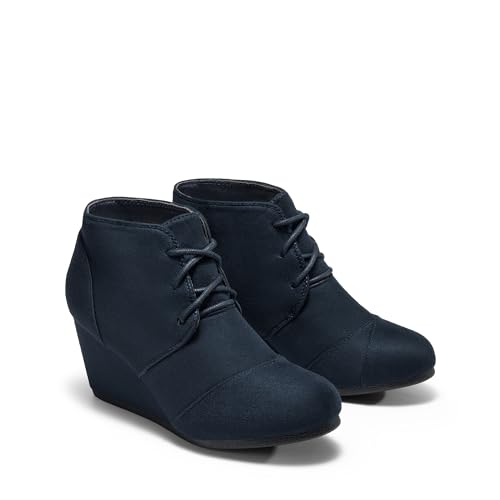 DREAM PAIRS DREAM PAIRS TOMSON Women's Casual Fashion Outdoor Lace Up Low Wedge Heel Booties Shoes NAVY 7 B(M) US