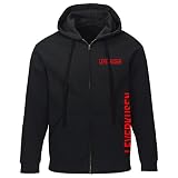 VIMAVERTRIEB® Kapuzen Sweatshirt Jacke Leverkusen - Brust & Seite - Druck: rot - Shirt Pulli Fußball Fanartikel Fanshop - Größe: L schwarz