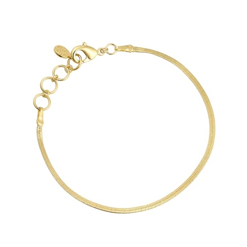 gorjana - Venice Mini Bracelet 6 1/4" to 7 1/4" - 18k Gold Plated Brass - Elegant Herringbone Chain Design - Adjustable Length - Layering with Other Jewelry