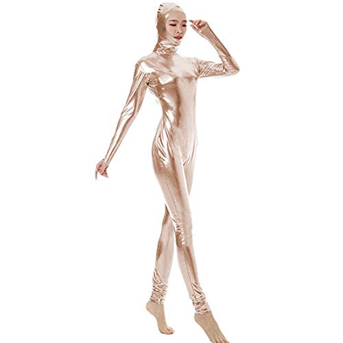 FASHION QUEEN 17 Colors Lady Open Face Masked Zentai Sexy Dancing Hooded Unitard (Rose Gold,M)