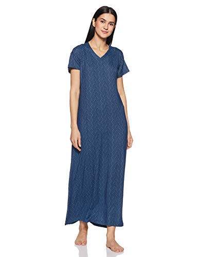 Zivame Women's Polyester Short Sleeve Nightgown (ZI60A9-Medieval Blue Extra Small)